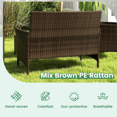 Vista 4 de RELAX4LIFE Juego de muebles de patio de 4 piezas – Juego de muebles de ratán para conversación al aire libre con cojines, mesa de centro de cristal