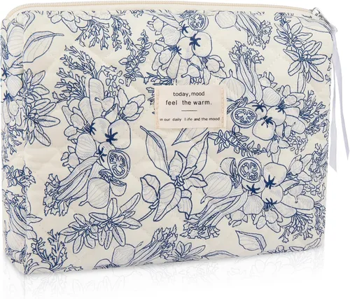 Vista 17 de Gosect Bolsa de maquillaje grande, bonita bolsa de cosméticos para mujeres y niñas, bolsa de aseo estética de coqueta floral, bolsa organizadora