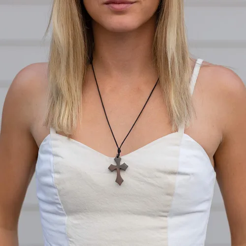 Vista 3 de Earth Accessories - Collar de cruz ajustable para mujer o hombre, colgante de cruz grande o crucifijo con madera orgánica