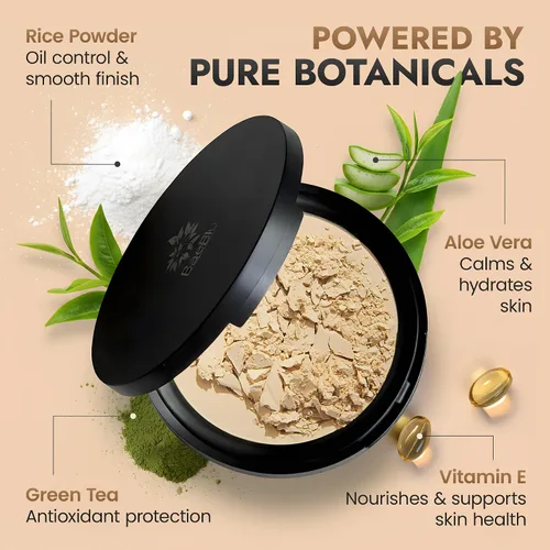Vista 6 de Polvo fijador orgánico prensado – Polvo translúcido sin talco y no tóxico con acabado mate – Absorbe aceite, minimiza los poros, 16 horas de uso