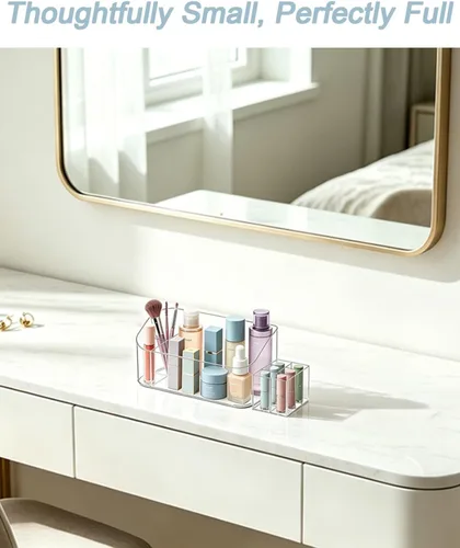Vista 7 de SUNFICON Bandeja Soporte Organizador de Maquillaje Estuche Expositor de Cosméticos de Mesa Escritorio Tocador Encimera Baño Pared Gabinete Caja