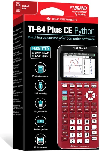 Vista 9 de Texas Instruments TI-84 Plus CE Calculadora gráfica a color, rojo radical pequeño