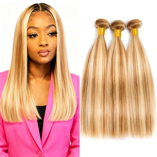 Vista 256 de P4613 Cabello humano rizado onda profunda marrón y paquetes mixtos 8 10 12 P4613 Ombre Marrón-Rubio-DP