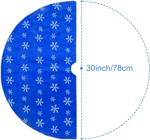 Vista 4 de Atiming Falda de árbol de Navidad azul de felpa de 30 pulgadas, falda de árbol de Navidad de piel azul oscuro con lentejuelas plateadas, copo
