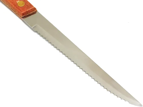 Vista 4 de TrueCraftware - Juego de 12 cuchillos de carne de punta puntiaguda de acero inoxidable de 4-1/2 pulgadas con mango de madera - Cuchillos para carne