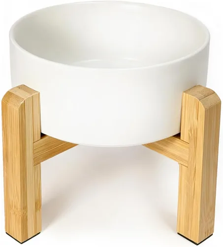 Vista 10 de Cuenco elevado de cerámica para gatos - Cuenco de comida para gatos con soporte de bambú - Plato elevado de comida para perros para cachorros - Verde