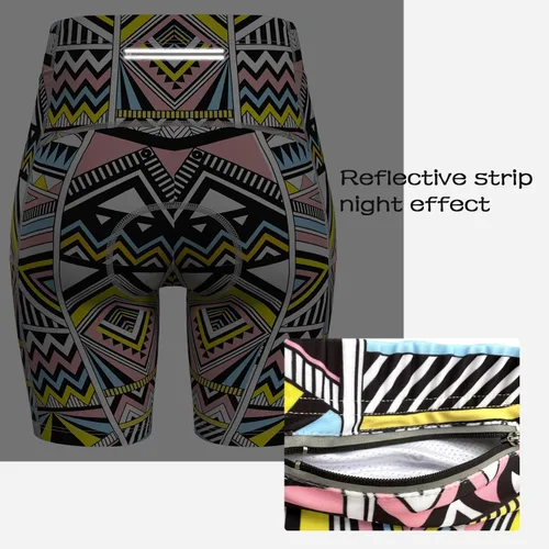 Vista 4 de Lo.gas Pantalones cortos de ciclismo acolchados para mujer, con relleno, almohadilla de gel 6D, diseño impreso, pantalones cortos de ciclismo