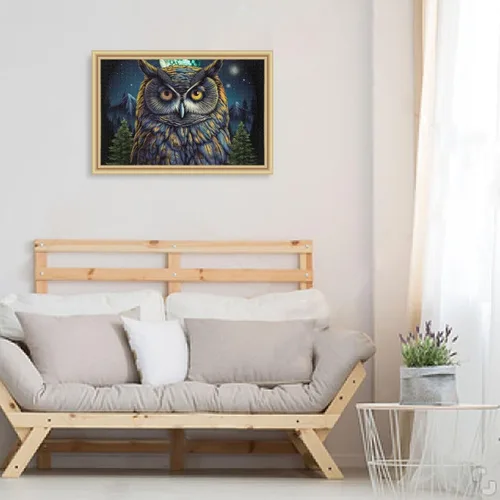 Vista 5 de Rompecabezas de madera de 500 piezas con hermoso estampado de bosque de búhos, con bolsa de almacenamiento con partición del alfabeto, fácil