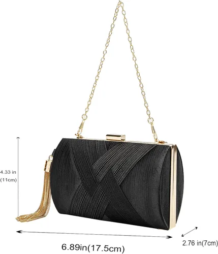 Vista 3 de LETODE Elegante bolso de mano con colgante de borla para mujer, bolso de mano de seda para novia, boda, baile de graduación, fiesta nocturna