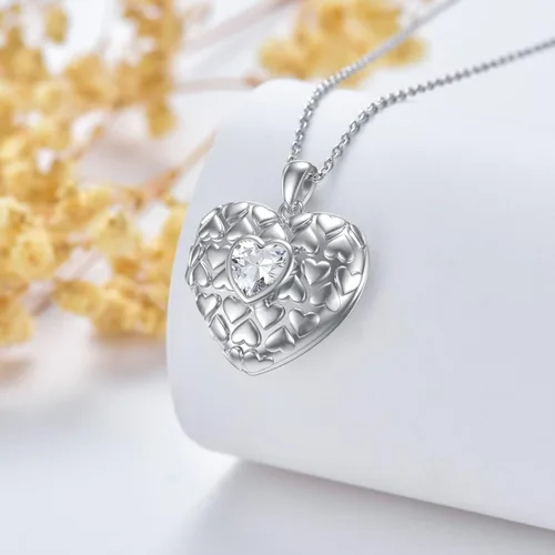 Vista 2 de LONAGO Collar con medallón de corazón que sostiene imágenes, plata de ley con foto, medallón con foto, regalo para mujeres y niñas