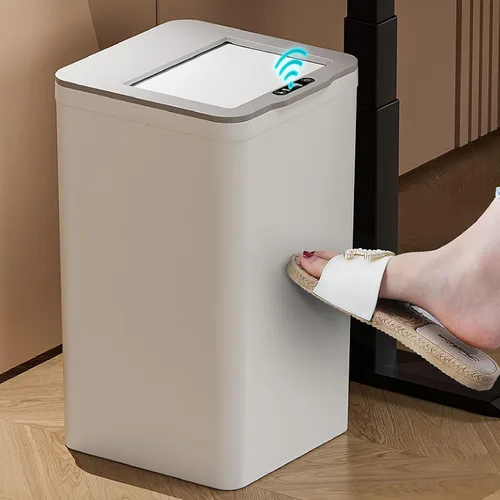 Vista 4 de Bote de basura automático sin contacto con sensor de patada, cubo de basura inteligente con tapa para cocina, dormitorio, oficina, sala de estar, 9L