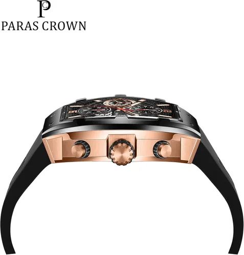 Vista 8 de Paras Crown Watches for Men Luxury Fashion Analog 50M Waterproof Sports Watch with Tonneau Dial Luminous Quartz Business Wrist Watch