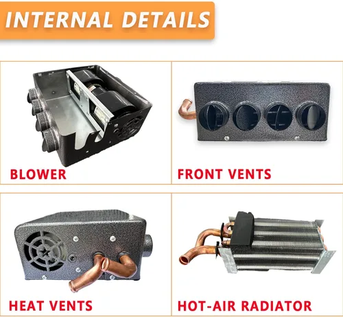 Vista 6 de XuSha Calentador de ventilador universal de 8000 BTU, 4 puertos, 12 voltios, calentador de aire, diésel, portátil, de bajo perfil, calentador
