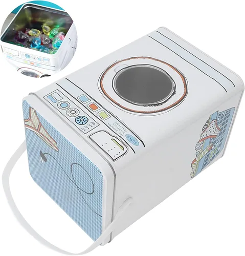 Vista 2 de Contenedor de detergente, caja de polvo de lavandería de gran capacidad, decoración de lata azul con asa para lavar tabletas para almacenar