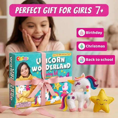 Vista 7 de Kit de Costura de Unicornio Mágico para Niñas de 7+ - Crea 5 Adorables Animales de Fieltro y una Almohada Acogedora - Manualidades DIY Divertidas