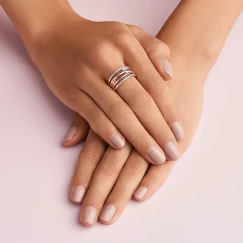 Vista 6 de PANDORA Anillo de circonita cúbica entrecruzada en rosa, Metal, Zirconia cúbica