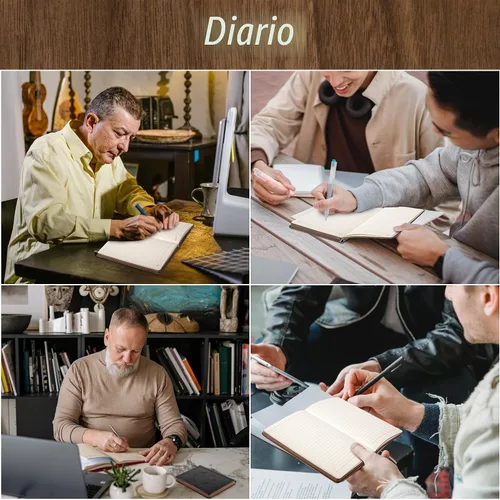 Vista 7 de CAGIE Diario con líneas para hombres, cuaderno de tapa blanda, diarios de cuero para escribir, 180 páginas que se abren plano, diario vintage