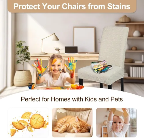Vista 7 de SearchI Juego de 4 fundas impermeables para sillas de comedor, fundas elásticas para sillas Parsons extraíbles, lavables, fundas protectoras