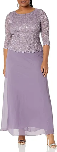 Vista 10 de Alex Evenings Women's 3/4 Sleeve Stretch Lace Bodice One Piece Mother of The Bride Dress Violeta (Deep Plum)