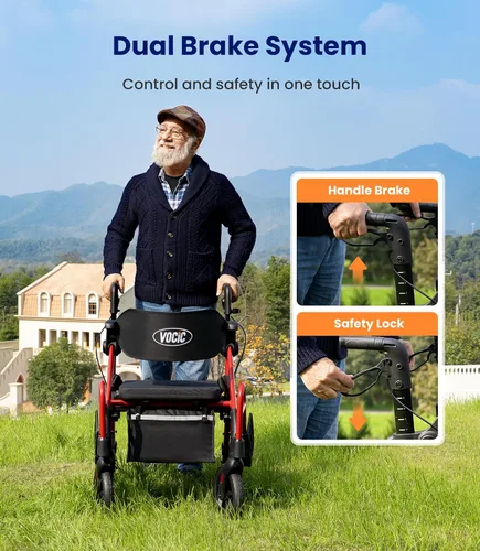 Vista 7 de VOCIC Andadores para personas mayores, Z55 Combo andador y silla de ruedas 2 en 1, reposapiés sin doblez, andador con ruedas grandes de 25.4 cm