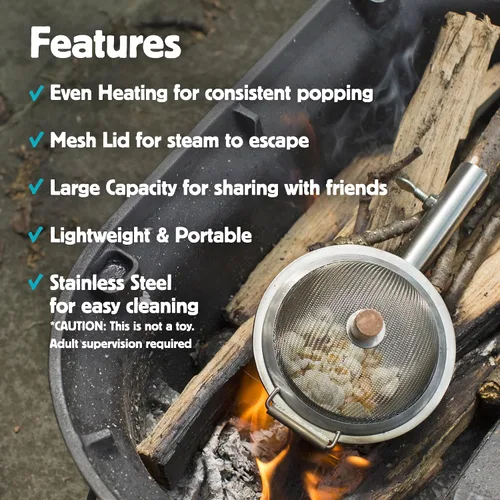 Vista 2 de Kikkerland Huckleberry - Cesta portátil para hacer palomitas de maíz, ideal para senderismo, campamento o cocina en el patio trasero