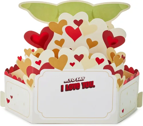 Vista 2 de Hallmark Paper Wonder - Tarjeta de amor desplegable, Star Wars Baby Yoda, para el día de San Valentín, aniversario o felicitación (gesto de amistad)