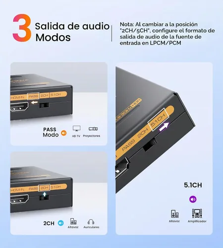 Vista 7 de avedio Links Divisor extractor de audio HDMI 4K, adaptador convertidor de audio HDMI 1080P + Toslink SPDIF óptico + audio analógico estéreo L/R