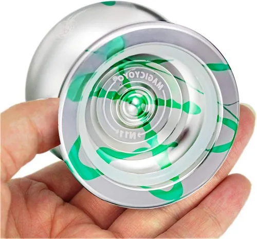 Vista 2 de Yoyo profesional Yoyo N11 verde plateado, Yoyo de aleación de metal para niños/jugador avanzado+guante Yo Yo + bolsa Yoyo+12 cuerdas Yoyo