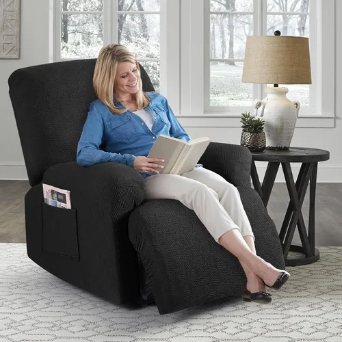 Vista 8 de Timeles Fundas reclinables, fundas para sillas reclinables, fundas para sofá reclinable, fundas elásticas suaves y lavables (una plaza, negro)