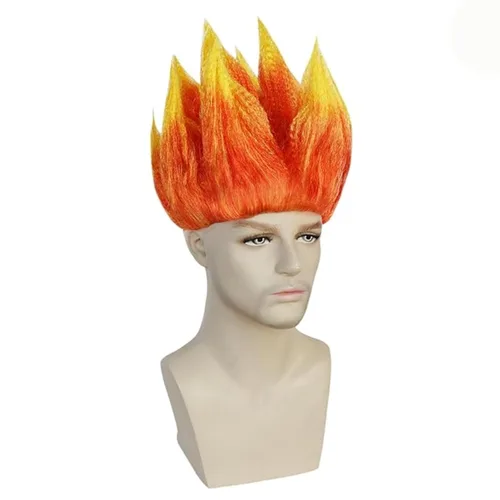 Vista 3 de Pelucas de cosplay para hombres, peluca masculina de Halloween (naranja ira)