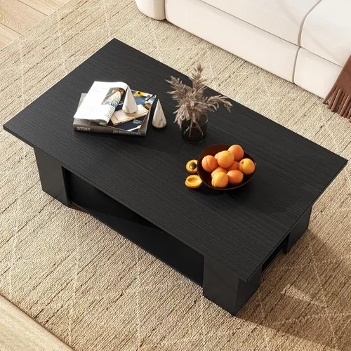 Vista 4 de GOFLAME Mesa auxiliar con almacenamiento, mesa central moderna para espacios pequeños, mesas de té decorativas para sala de estar, sala de Negro