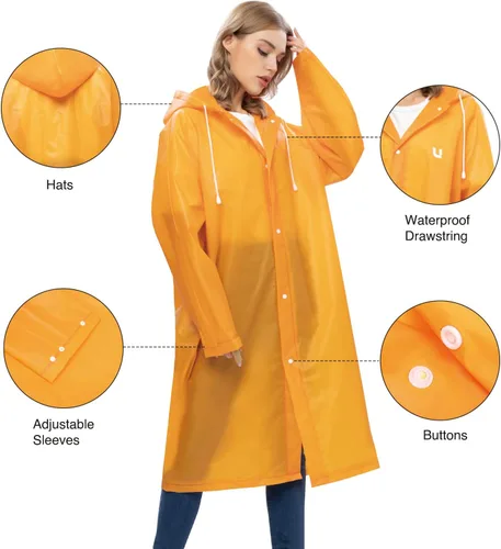 Vista 4 de UNIQUEBELLA EVA Raincoat Waterproof Rain Poncho Reusable Unisex for Women Long Rain Cape