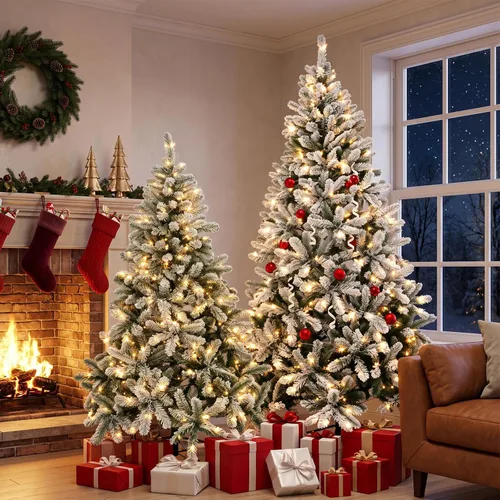 Vista 4 de Árbol de Navidad artificial flocado preiluminado de 7.5 pies