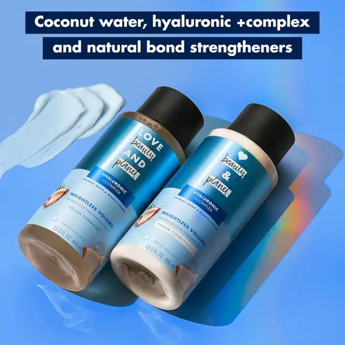 Vista 6 de Love Beauty and Planet Acondicionador de volumen sin peso con ácido hylaurónico agua de coco y flor de mimosa para el cuidado del cabello fino