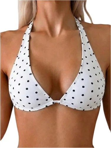 Vista 7 de Milumia - Top de bikini triangular con lunares para mujer, con tiras de cuello halter, traje de baño Varios