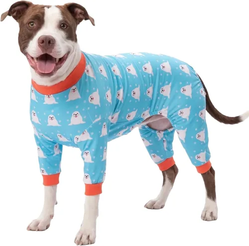 Vista 12 de LovinPet Monos para perros grandes: Pijamas para perros grandes, postoperatorio/cuidado de heridas, tela elástica ligera, estampado negro