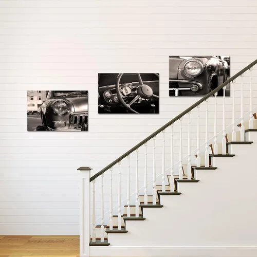 Vista 3 de Nachic Wall 3 piezas de imágenes retro sepia clásicas de automóvil americano, impresión en lienzo vintage para volante de coche antiguo, póster
