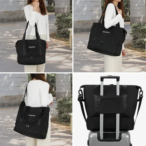 Vista 2 de Bolsa de gimnasio para mujer, bolsa deportiva para hombres con compartimento para zapatos, bolsas de viaje con bolsillo húmedo, escuela, yoga