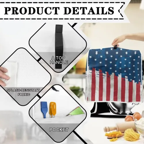 Vista 5 de American Flag Kitchen Aid - Funda acolchada para batidora de pie, paquete individual, se adapta a todos los modelos de cabezal inclinable y elevador