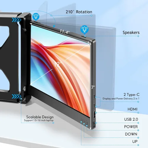 Vista 4 de Monitor Portátil Triple P2 para Laptop, Extensor de Pantalla de 12 Pulgadas, Extensor de Monitores Duales FHD 1080P, Pantalla IPS