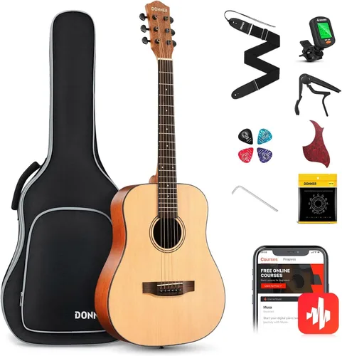 Vista 7 de Donner DAG-1CL - Kit de guitarra acústica para zurdos para principiantes y adultos, tamaño completo, juego de guitarra acustica zurdos con correa