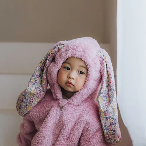 Vista 6 de Disfraz de conejo de Pascua para bebé, sudadera con capucha y cremallera de forro polar para niños pequeños, traje cálido