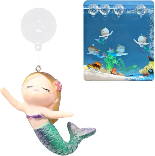Vista 11 de Decoración flotante de pecera de sirena, decoraciones de acuario de dibujos animados para mascotas acuáticas para jugar adornos de acuario de resina