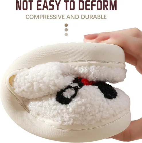 Vista 3 de Las bonitas pantuflas de conejito malo perfectas para mujeres y hombres bordado de dibujos animados pantuflas cálidas de invierno con patrón de amor