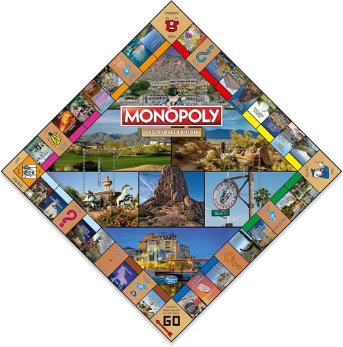 Vista 3 de Monopoly Juego de mesa Scottsdale Edition: 2-6 jugadores Juegos de mesa familiares para niños y adultos, juegos de mesa para niños de 8 años