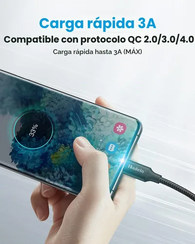 Vista 2 de Cable USB C de 10 pies, largo USB A a USB C de carga rápida, cable de carga Negro trenzado para iPhone 17 Air 16 15 Pro Max Plus, para Samsung