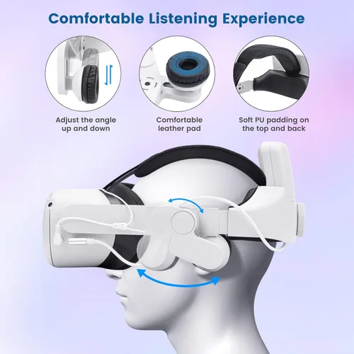 Vista 4 de Headphone Head Strap with 8000mah Battery Pack for OculusMeta Quest 2, On-Ear Audio Elite Strap Comfort Headstrap Replacement Accessories for
