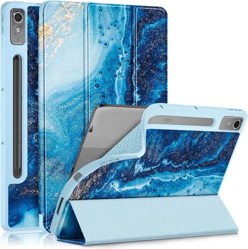 Vista 11 de Funda para Lenovo Tab p12 12.7 pulgadas 2023 TB-370FU, carcasa trasera de TPU suave delgada inteligente con cubierta de soporte multiángulo