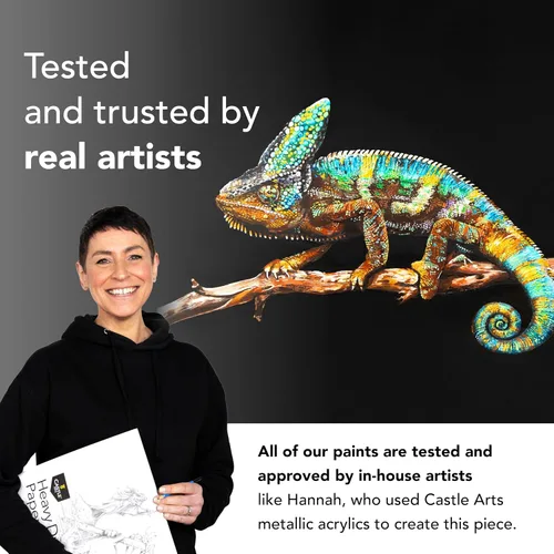 Vista 7 de Castle Art Supplies Juego de 24 tubos acrílicos metálicos Fórmula mejorada 24 tubos de 0.47 onzas líquidas para artistas adultos, principiantes