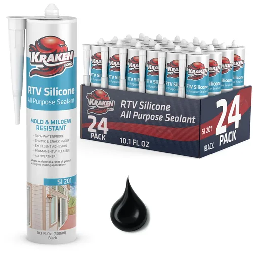 Vista 33 de Kraken Bond Sellador de silicona negro resistente al agua Cartucho de 100 a 10 onzas líquidas, RTV silicona para calafatear cocina y baño, todo uso